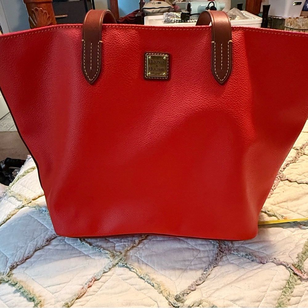Dooney & Bourke Red/Orange and Brown Leather handles Tote